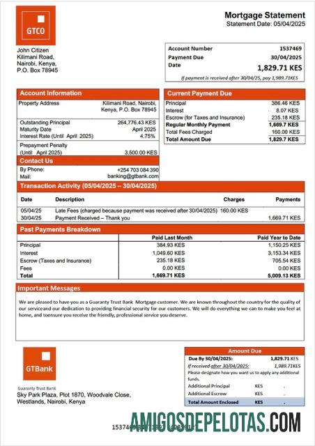 realista Modelo Word e PDF de declaração de hipoteca do Kenya Guaranty Trust Bank